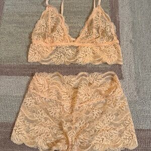 Free People Peach Lace Locer Bralette & Boyshort Set XS
